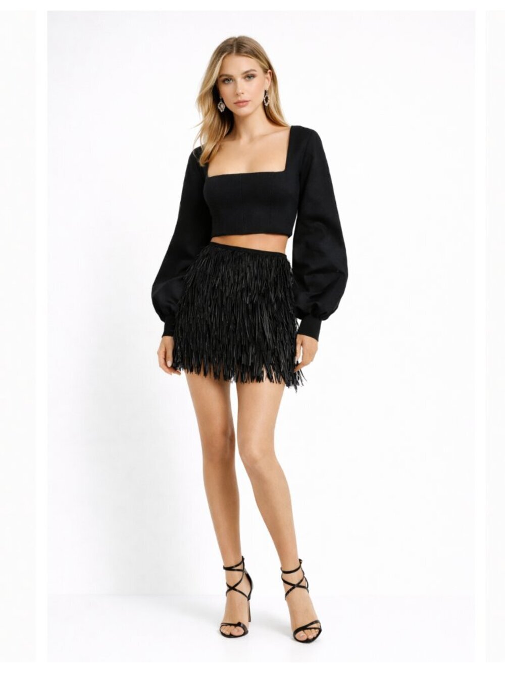NONchalant Cachette Black Puff Sleeve Crop Top Corset Blouse NEW NWT